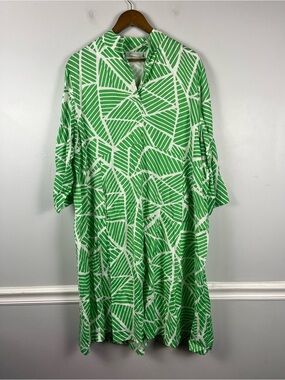 New Noen Green White Print shift dress Resortwear size 14